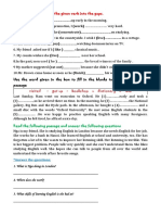 Verb form practice passage with comprehension questions