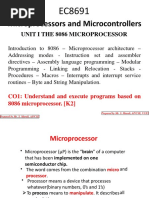 Microprocessors and Microcontrollers: Unit I The 8086 Microprocessor Unit I The 8086 Microprocessor