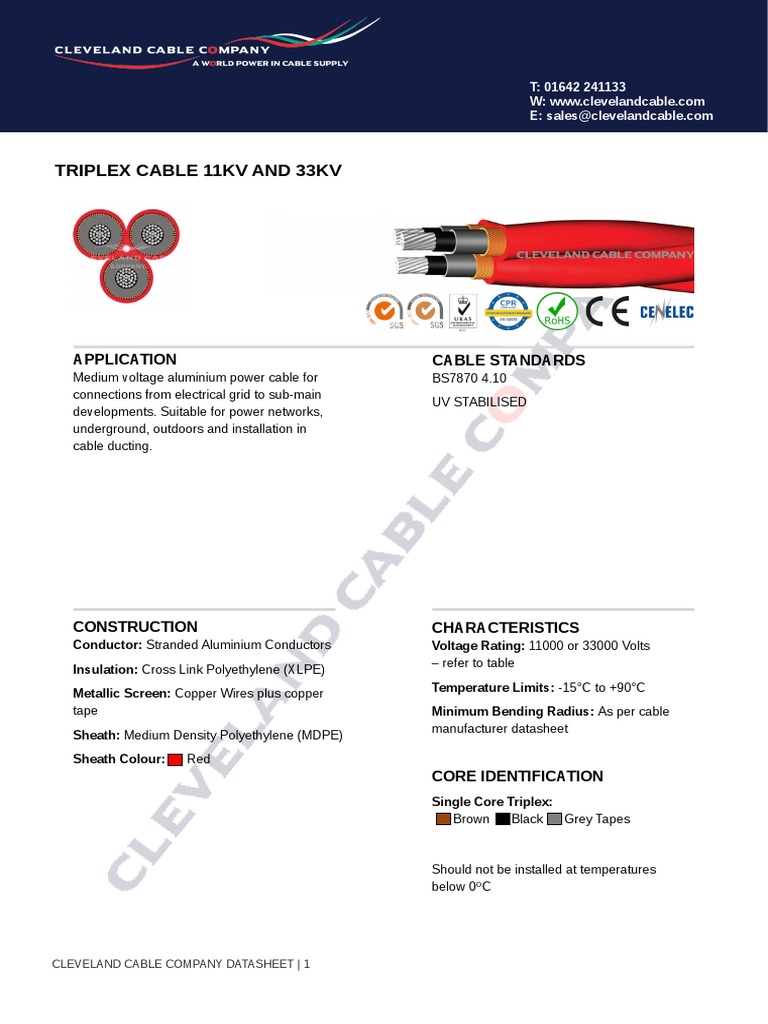 11kV & 33kV Triplex Cable Datasheet | PDF | Electrical Conductor ...