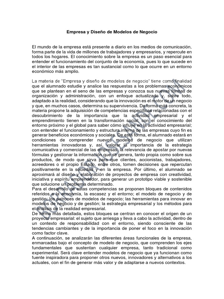 Diseño de Modelos de Negocio Innovadores | PDF | Modelo de negocio ...