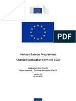 Horizon Europe Programme Standard Application Form (HE CSA)