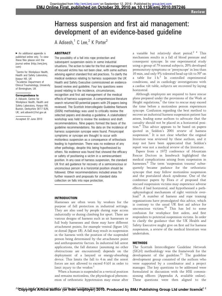 Harness Suspension and First Aid Management PDF First Aid