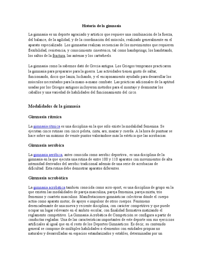 Historia de la gimnasia y sus modalidades | PDF | Gimnasia | Deportes