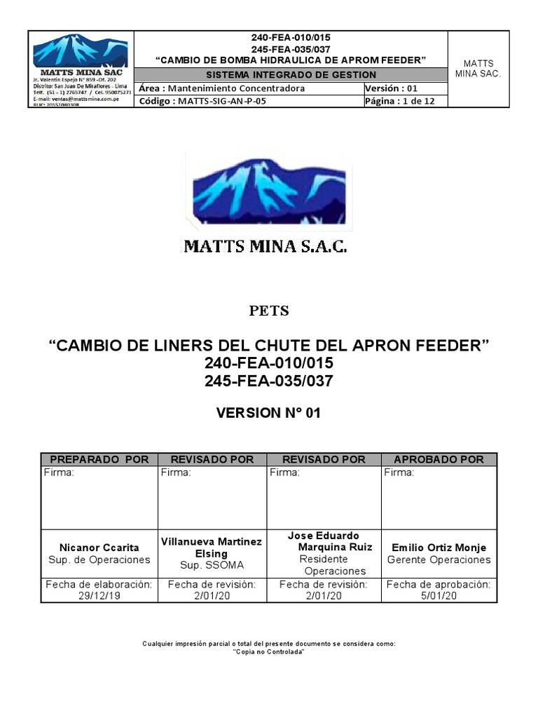 MattssigAnpfea02 Cambio de Bomba Hidraulica de Apron Feeder 0240