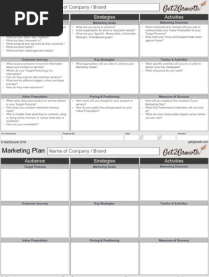 One Page Marketing Plan