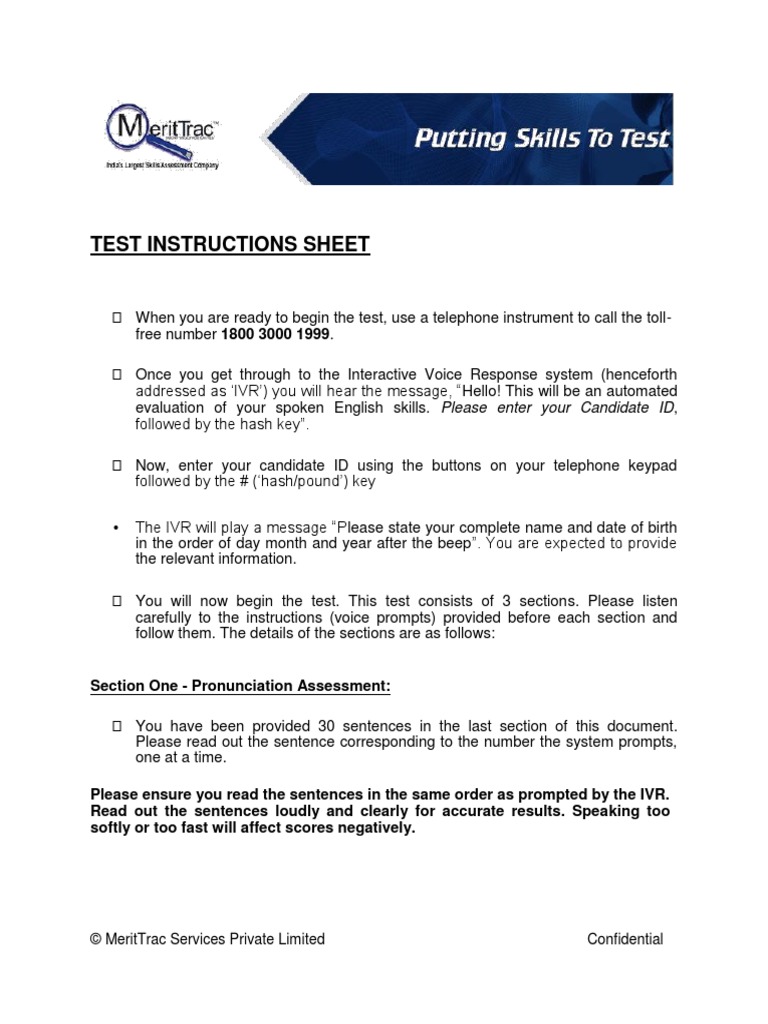 Test Instructions Sheet: Please Enter Your Candidate ID | PDF ...