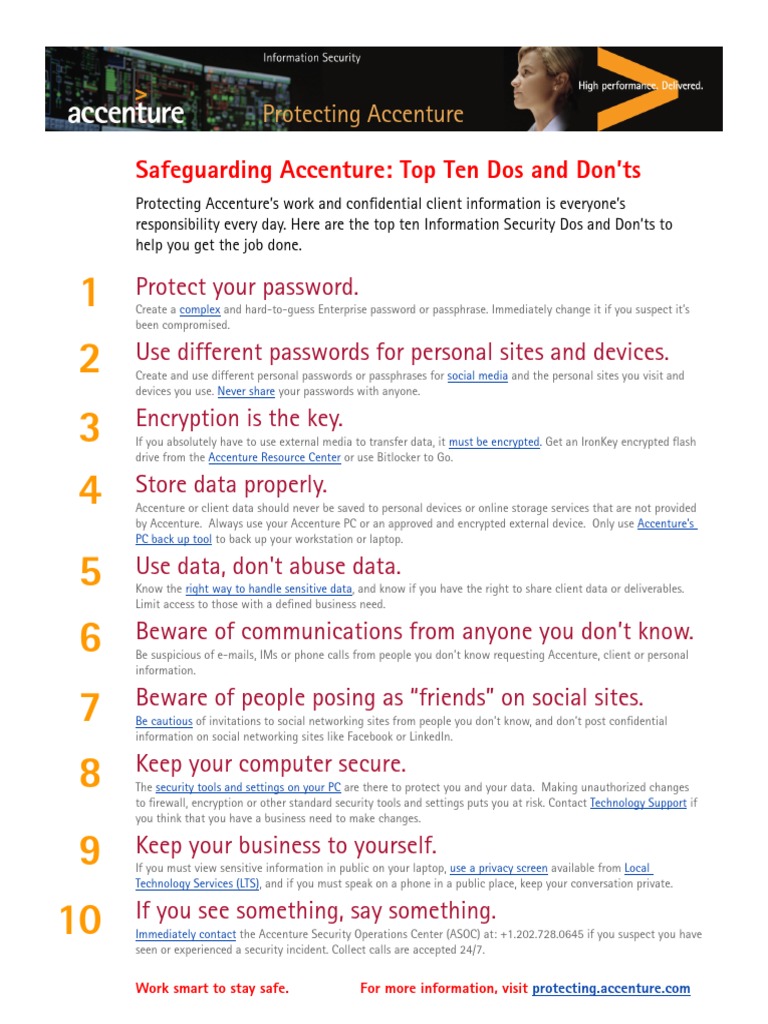 Protecting Accenture Top 10 Dos and Don'Ts | PDF | Password | Encryption