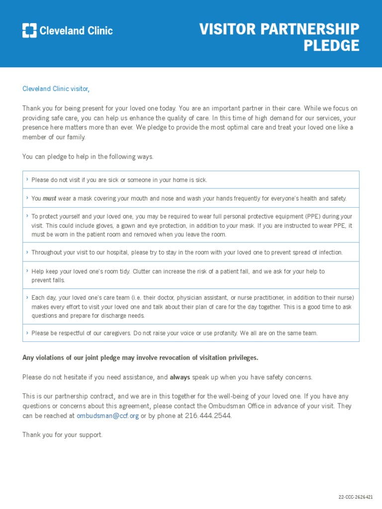 Cleveland Clinic Visitor Partnership Pledge Flyer PDF