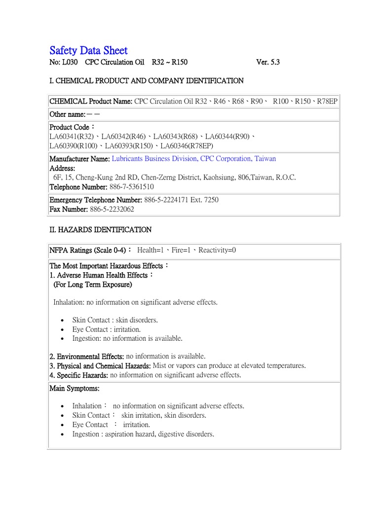 LA60341-CPC Circulation Oil R32 - R150 (v5.3) | PDF | Firefighting | Fires