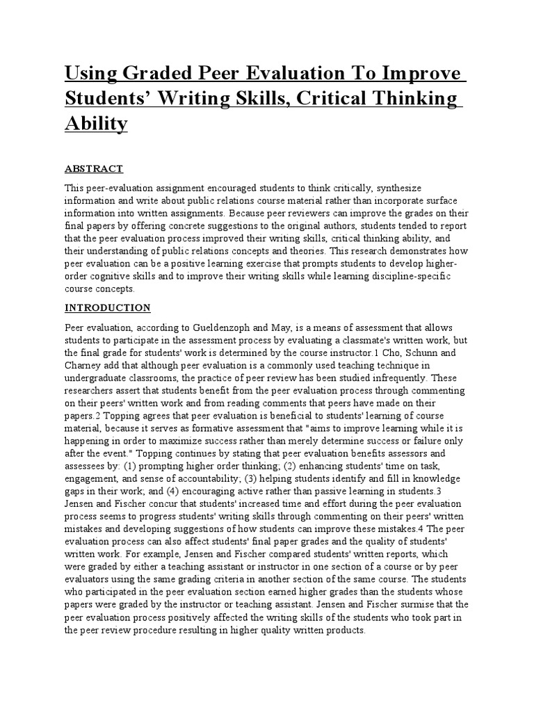 Using Graded Peer Evaluation To Improve Students | PDF | Critical ...