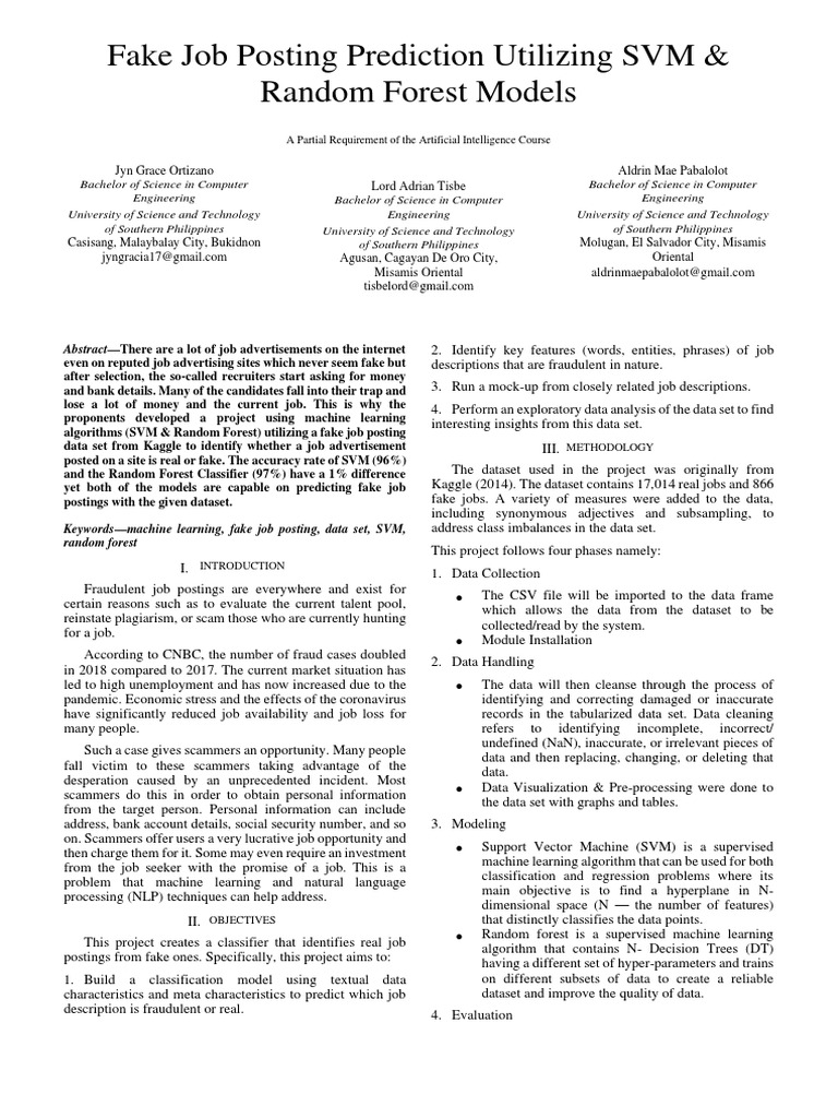 Predicting Fake Job Postings Using Machine Learning Classifiers: A ...