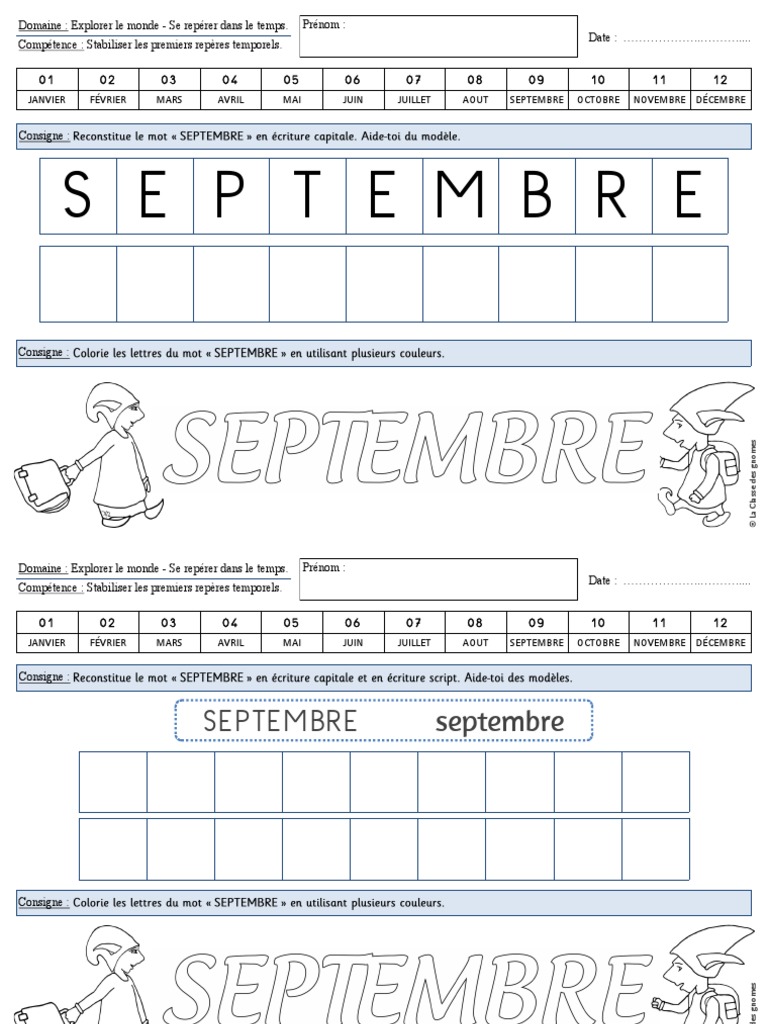 Ecriture Des Mois - Septembre Janvier | PDF