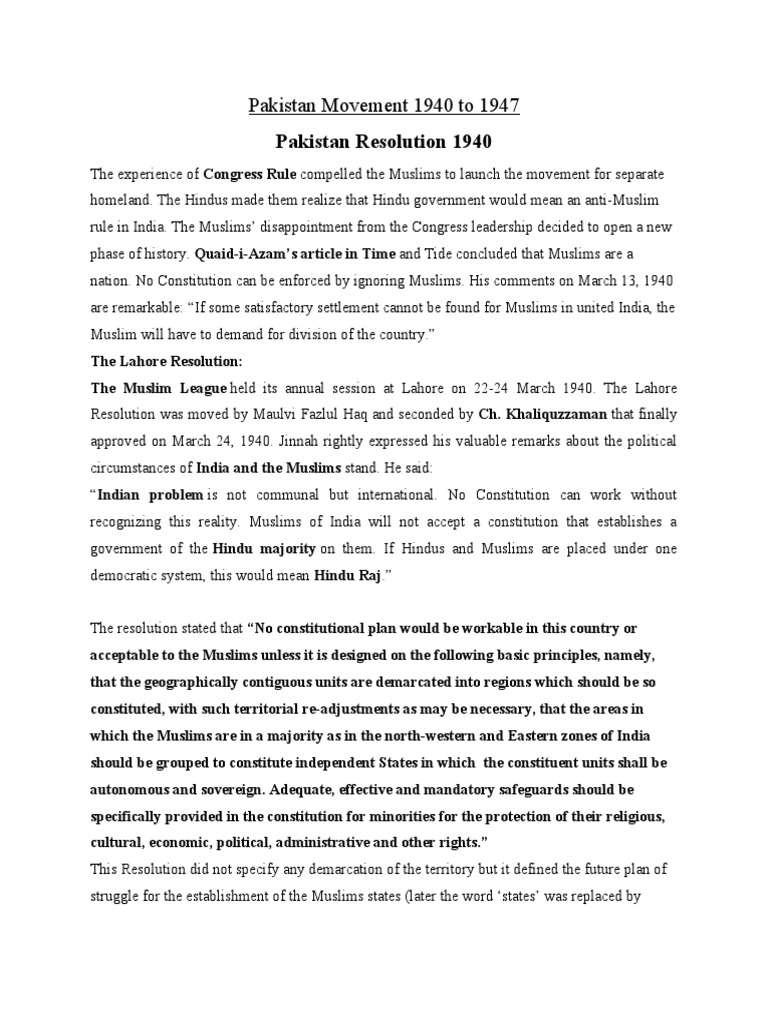 Pakistan Movement 1940 To 1947 Pdf Muhammad Ali Jinnah British Raj