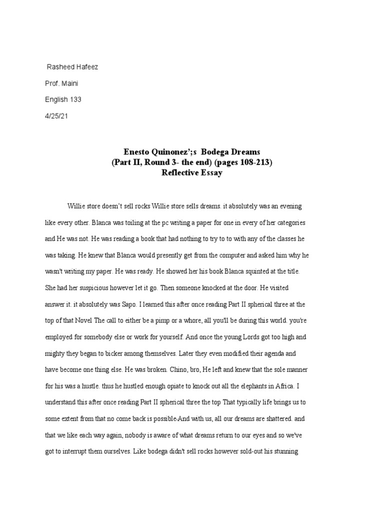 Enesto Quinonez' S Bodega Dreams Ending PDF
