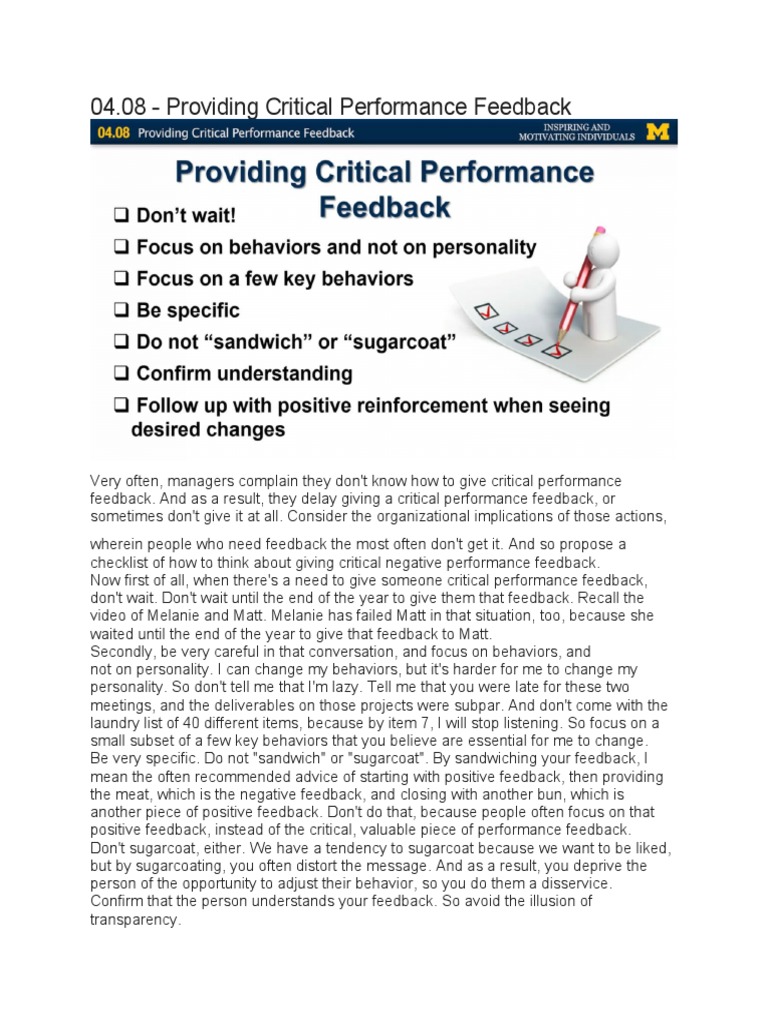 3.4 - Providing Critical Performance Feedback | PDF
