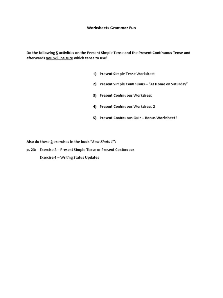 Present Simple vs Continuous Worksheets | PDF | Workweek And Weekend