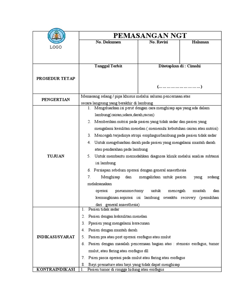 Sop Pemasangan NGT | PDF