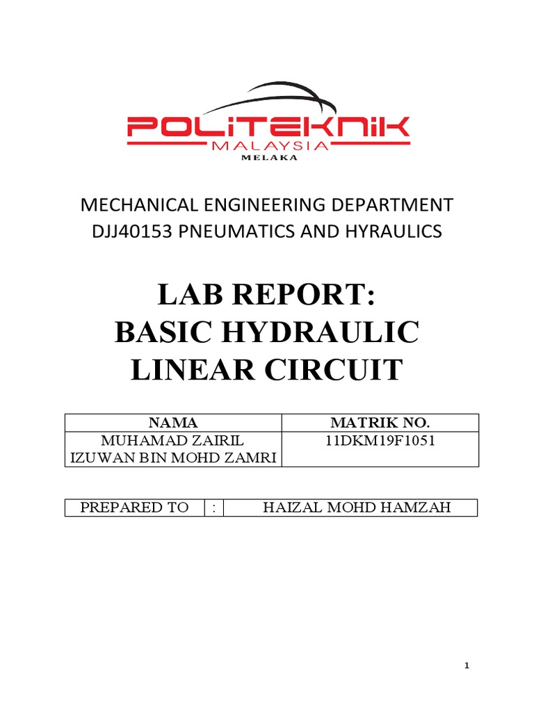Lab Report Basic Hydraulic Linear Circuit Mechanical Engineering