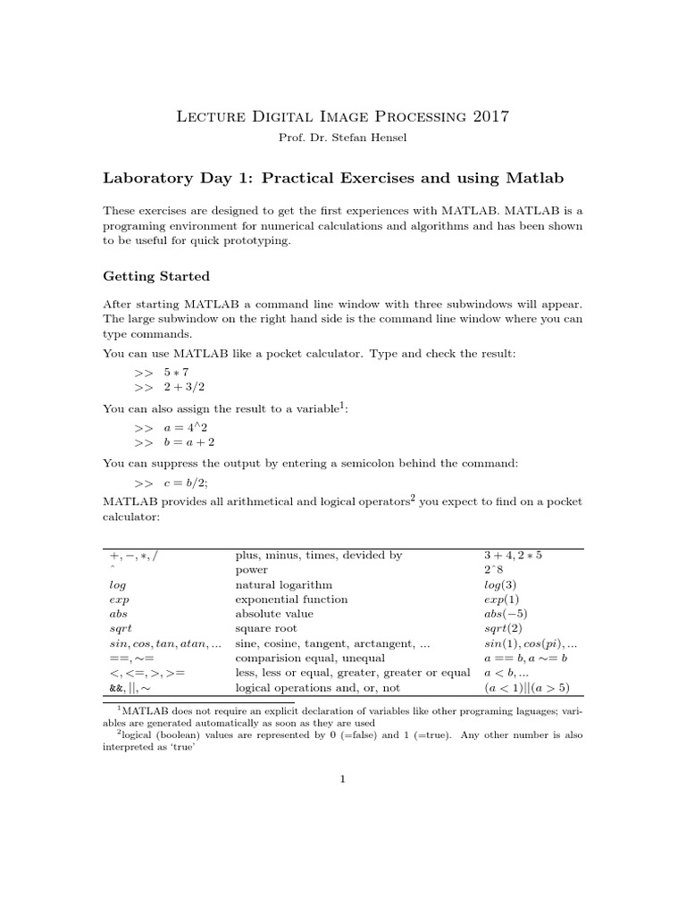 MATLAB Basics for Digital Image Processing | PDF | Matrix (Mathematics ...