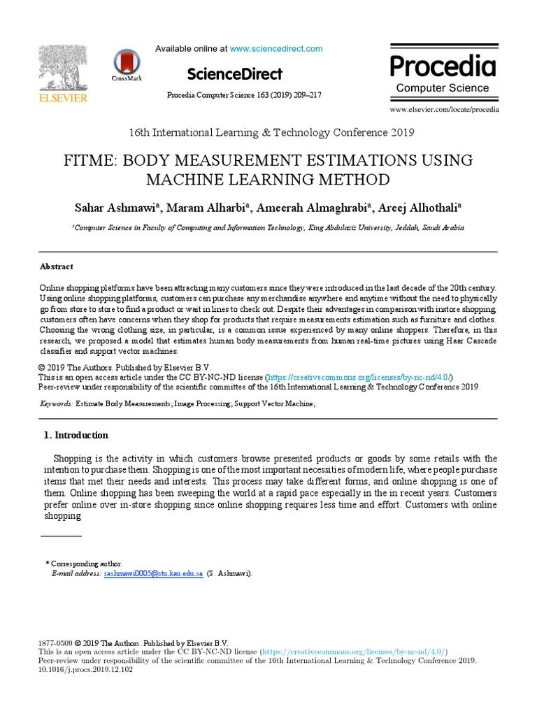 Fitme: Body Measurement Estimations Using Machine Learning Method Fitme ...
