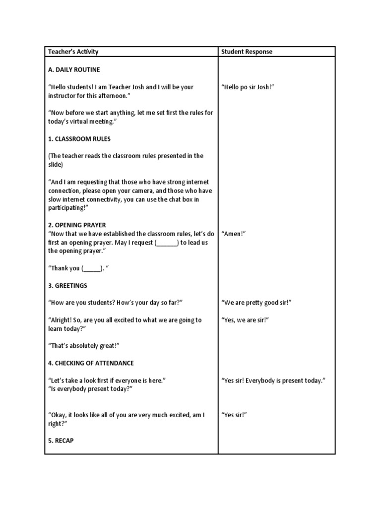 Demo Teaching Script for ESL Class | PDF | Question | Cognition