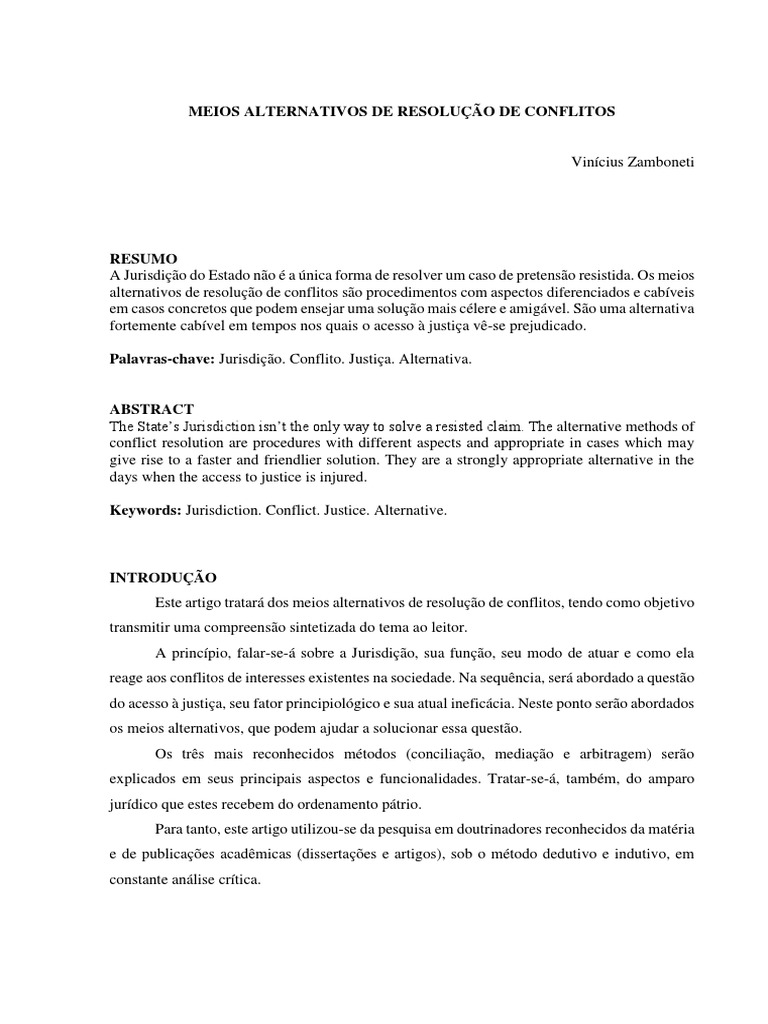 Meios Alternativos De Resolução De Conflitos Pdf Mediação Arbitragem