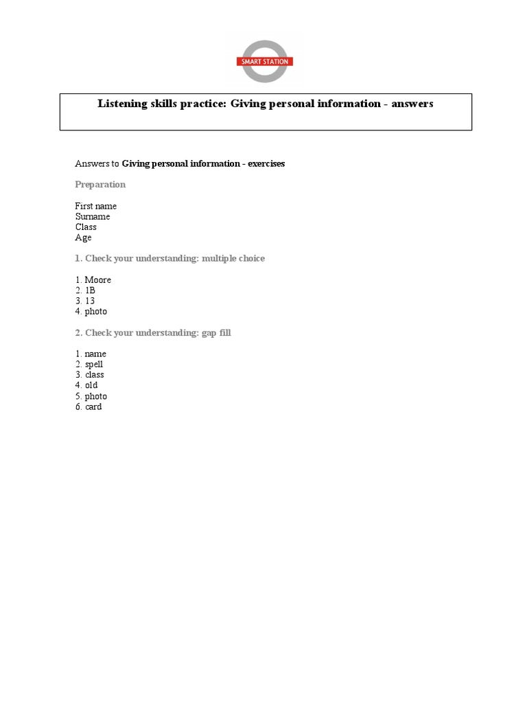 Personal Information Listening Answers | PDF