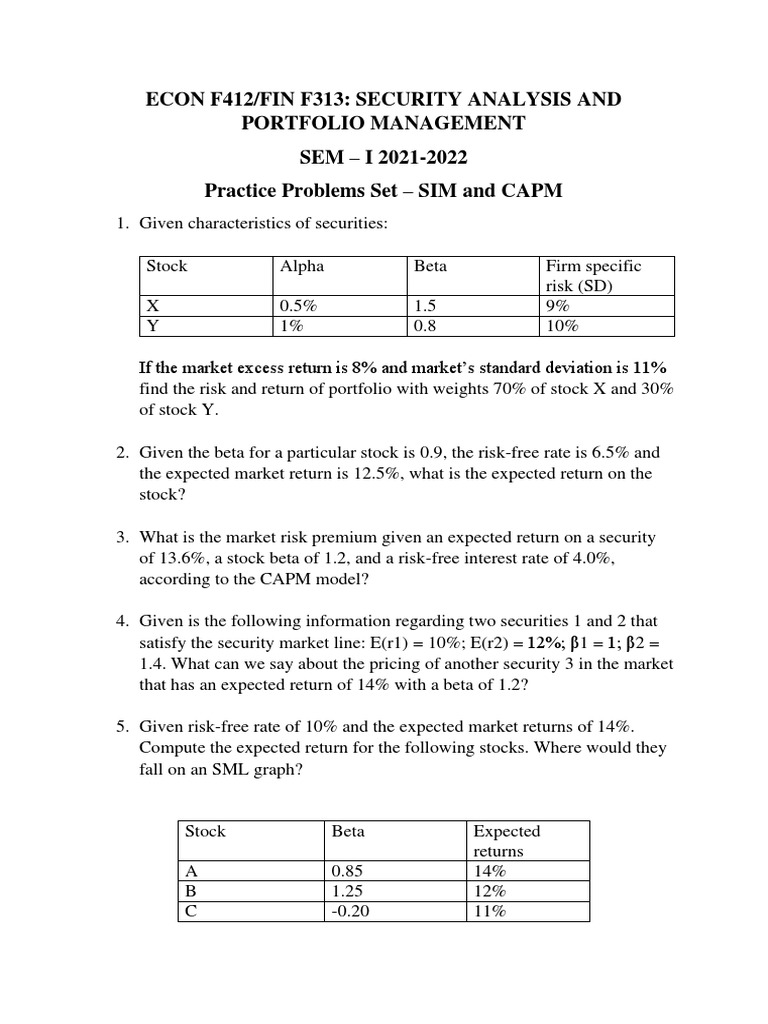 Problem Set - SIM and CAPM | PDF