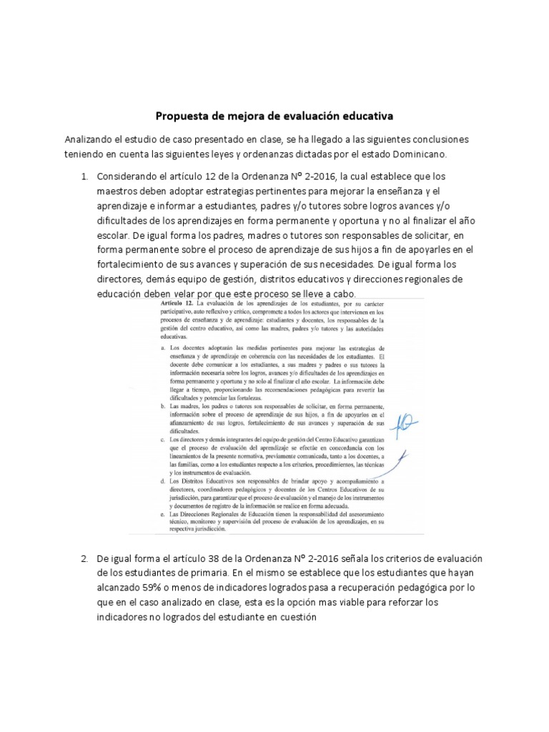 Propuesta de Mejora de Evaluación Educativa | PDF | Evaluación ...