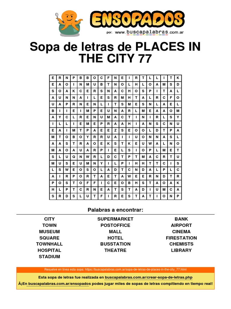 Sopa de Letras de Places in The City - 77 | PDF