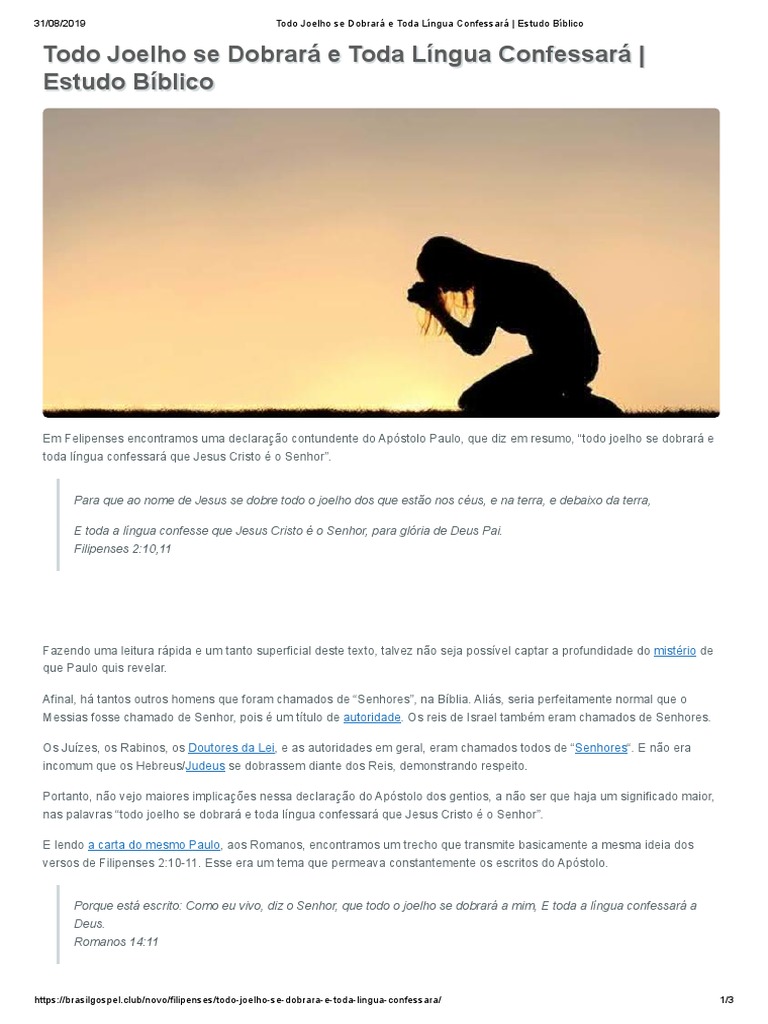 Todo Joelho Se Dobrará e Toda Língua Confessará - Estudo Bíblico | PDF ...