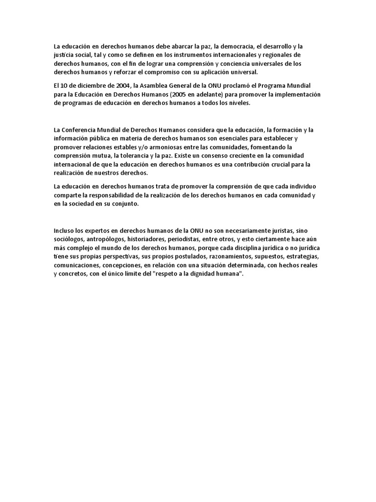 La Educación en Derechos Humanos Debe Abarcar La Paz | PDF | Ciencias ...
