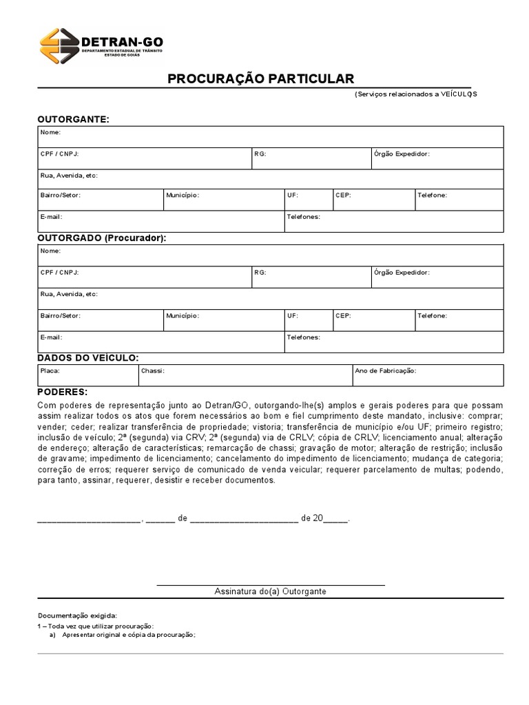 Modelo De Procuração Especifica Detran – EFVGA