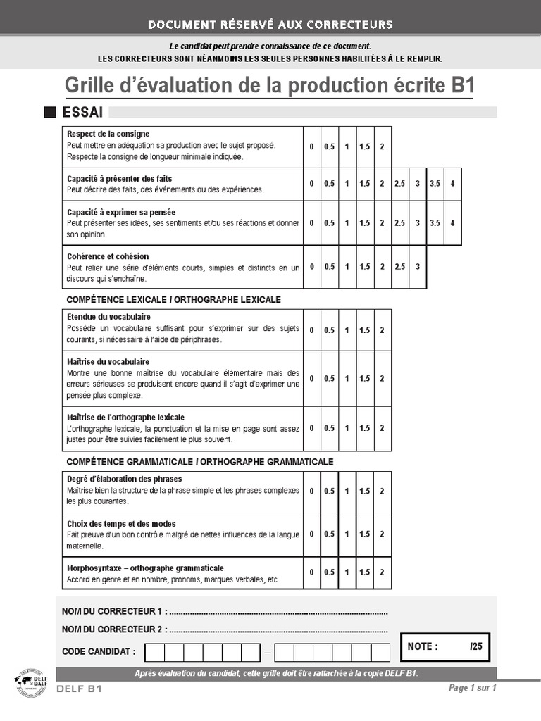 Grille D'évaluation de La Production Écrite B1 | PDF | Arts du langage ...