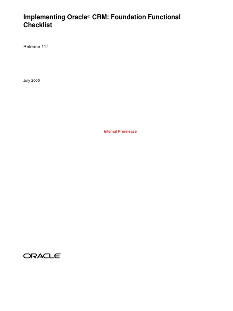 Implementing Oracle CRM: Foundation Functional Checklist: Release 11i ...