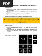 Number Line: Instructions in Making Algebra Manipulative Materials