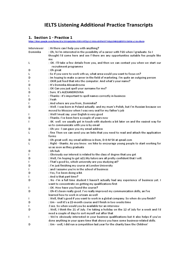 IELTS Listening - Additional Practice Audio Transcript | PDF | Coral ...
