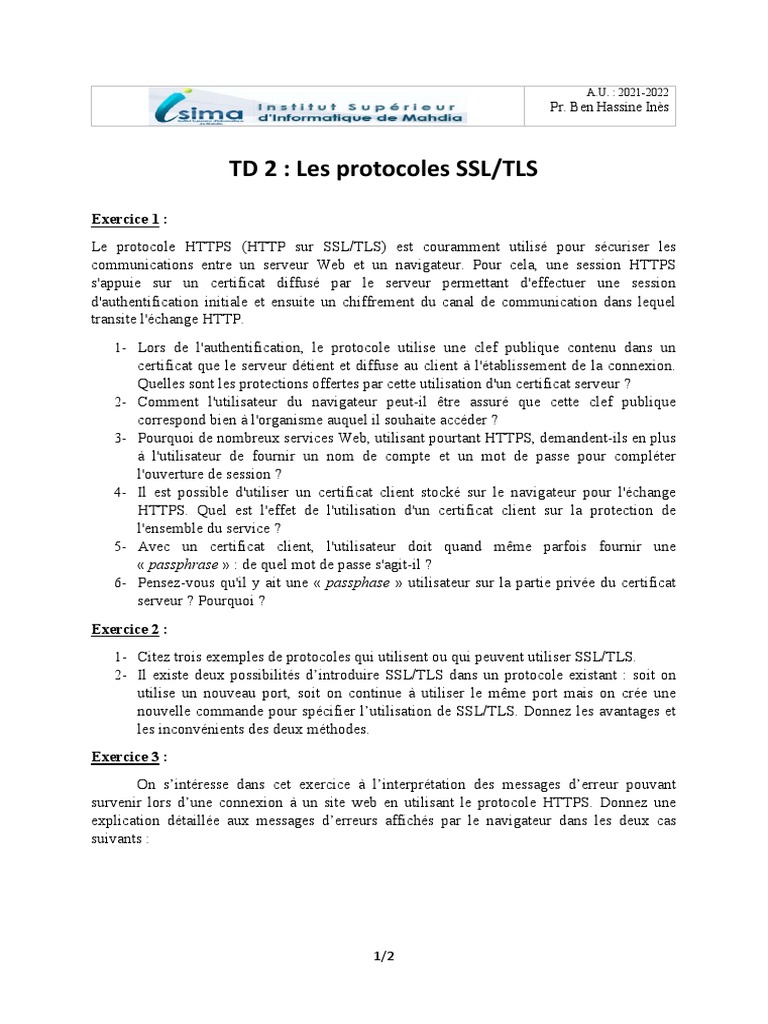Protocoles SSL/TLS : Sécurisation HTTPS | PDF | Certificat électronique ...