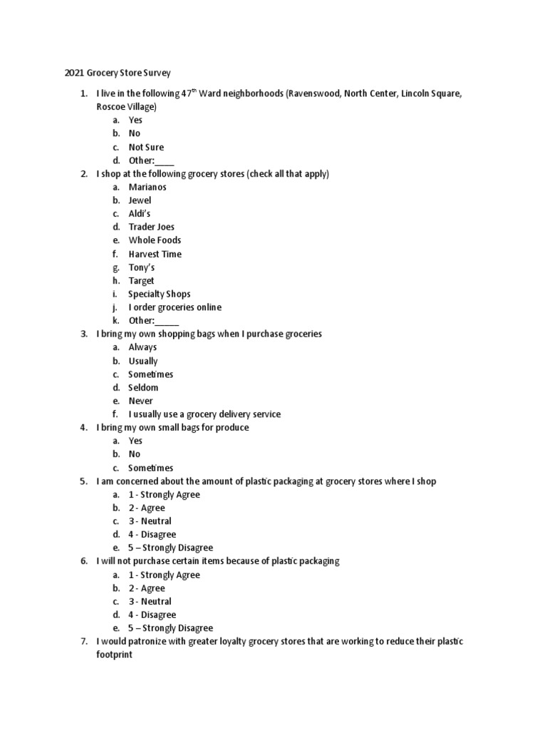 2021 Grocery Store Survey PDF Grocery Store