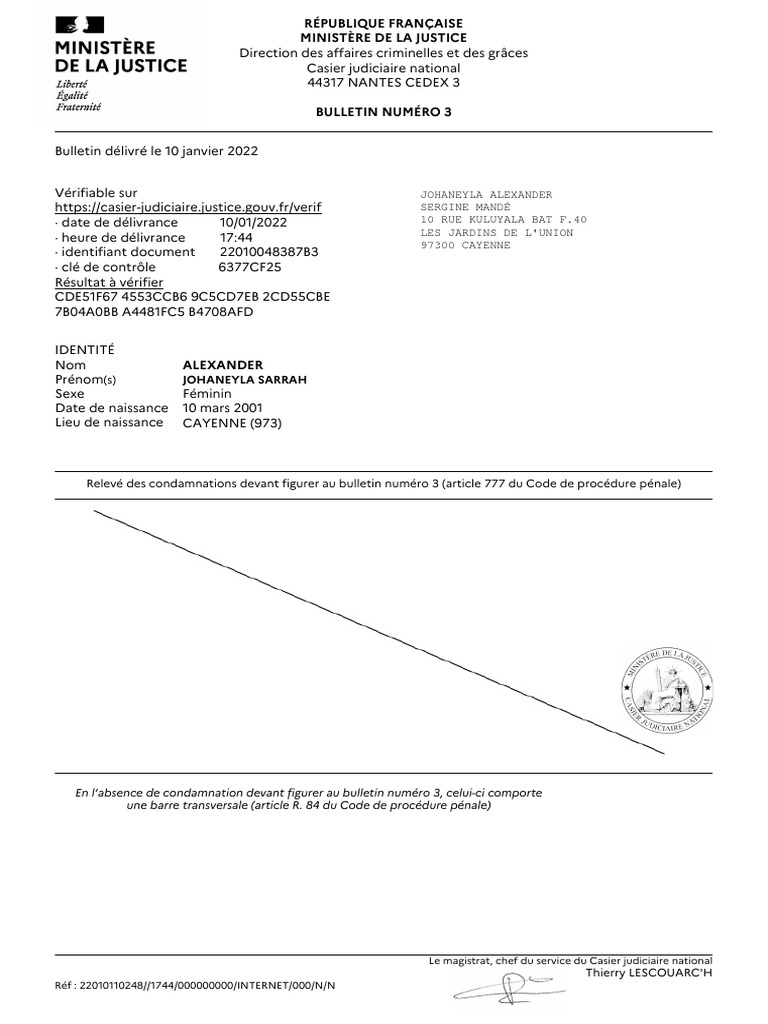 Bulletin n°3 du casier judiciaire | PDF