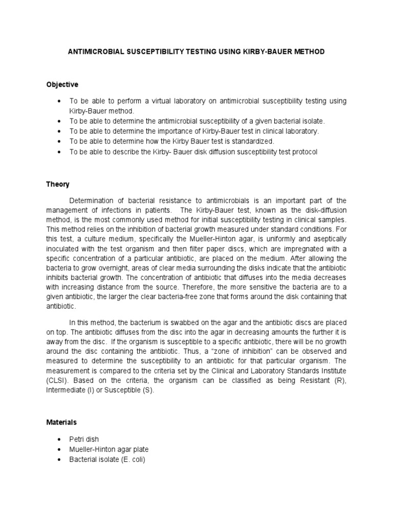 Antimicrobial Susceptibility Testing Using Kirby | PDF | Clinical ...