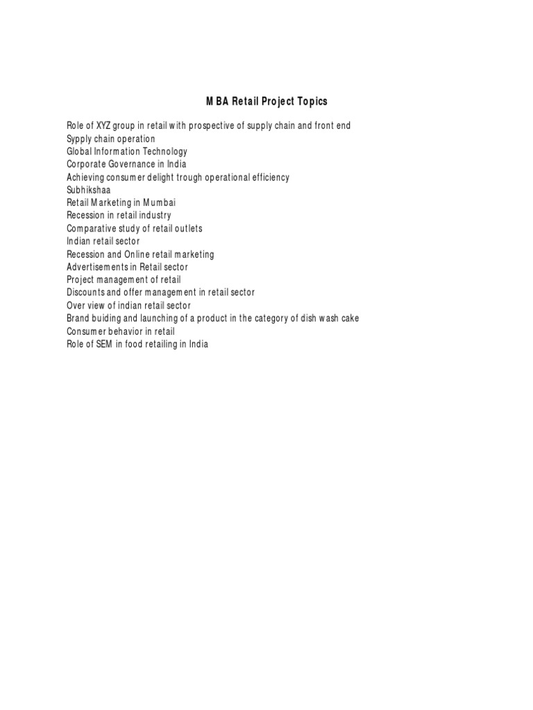MBA Retail Operations Project Topics | PDF
