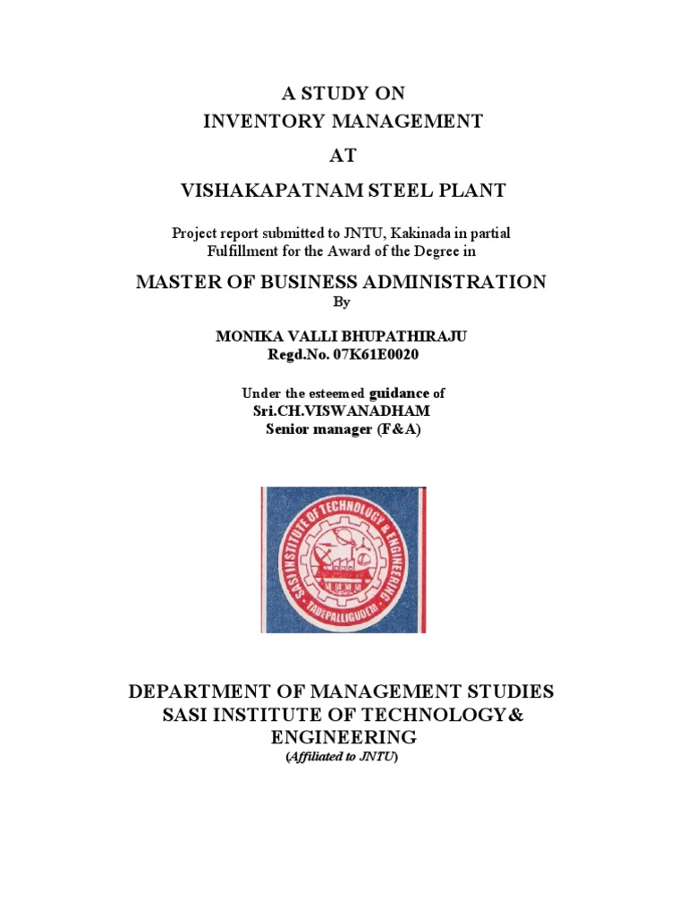 A Study On Inventory Management AT Vishakapatnam Steel Plant | PDF ...