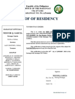 Barangay Certification Proof of Residency