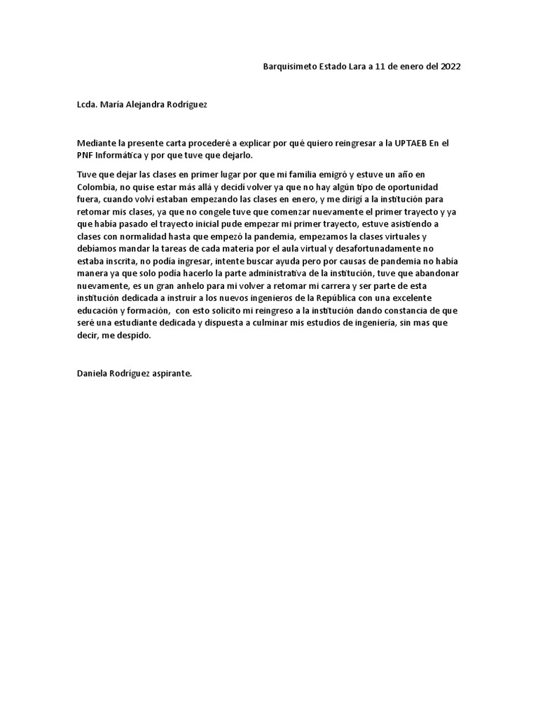 Carta de reingreso pdf