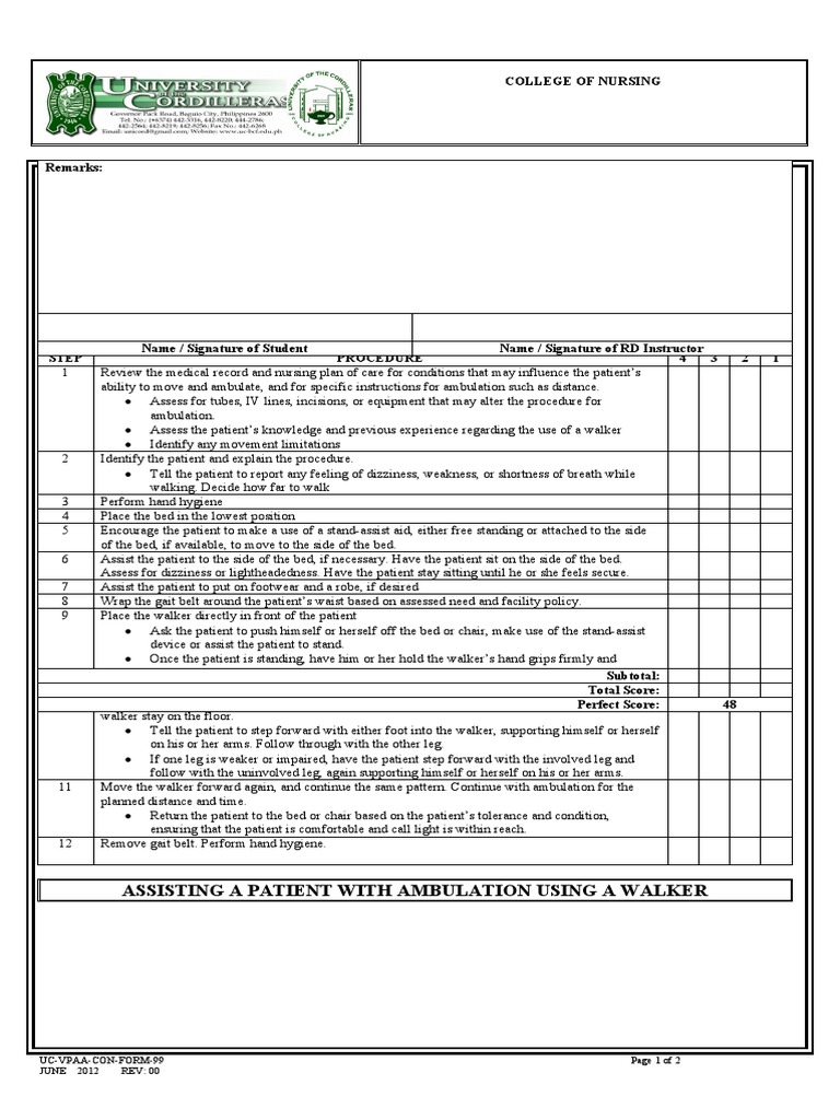Patient Ambulation with a Walker Guide | PDF | Walking | Nursing