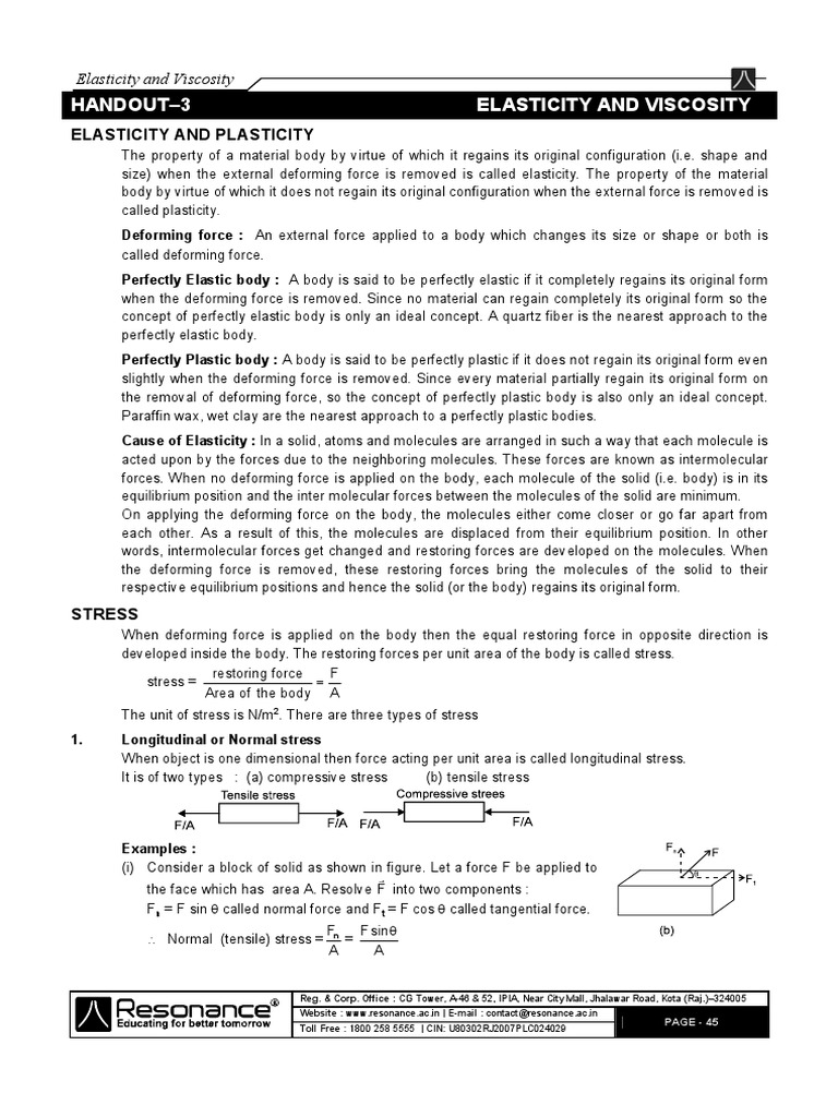 Elasticity - and - Viscosity Handout | PDF | Deformation (Engineering ...