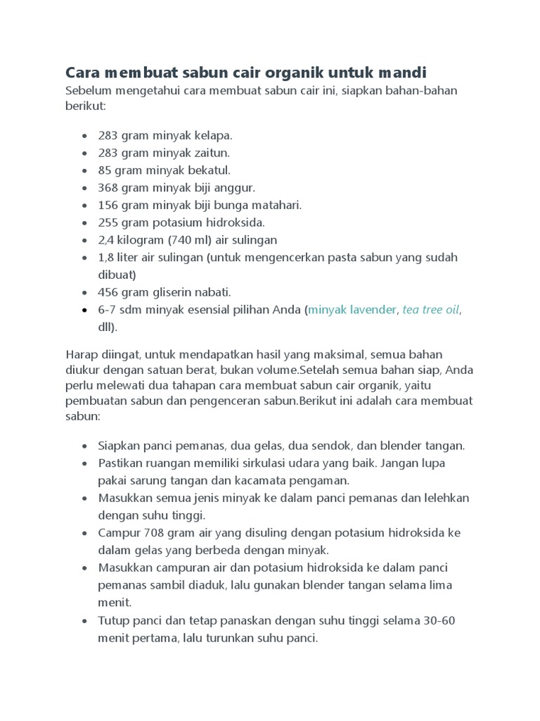 Cara Membuat Sabun Cair Organik Untuk Mandi | PDF