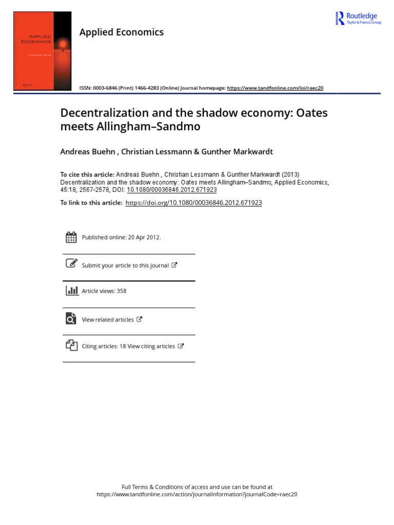 Decentralization and The Shadow Economy Oates Meets Allingham Sandmo ...