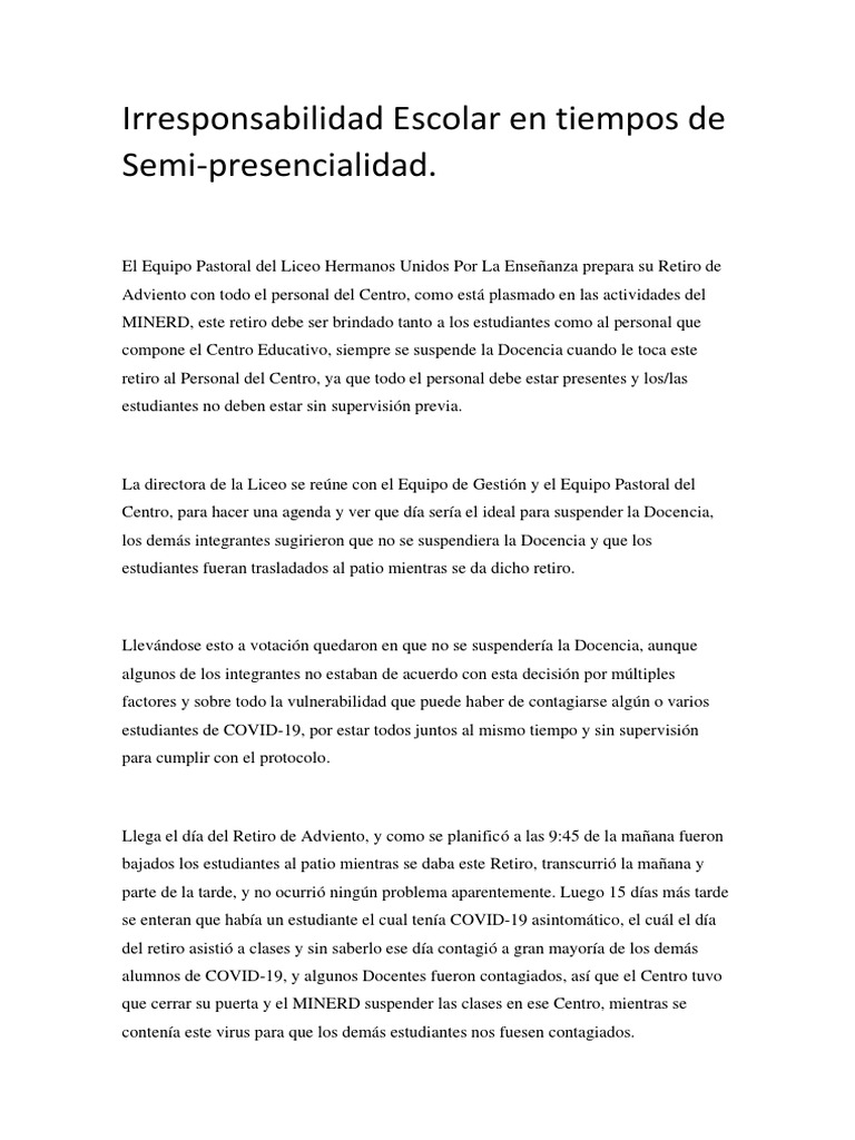 Irresponsabilidad Escolar y COVID-19 | PDF | Ciencia y matemáticas